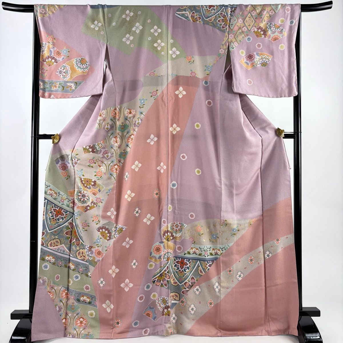 訪問着 身丈169 cm 裄丈68 L 袷 扇面 華文 金糸 金彩 薄紫 正絹 名品