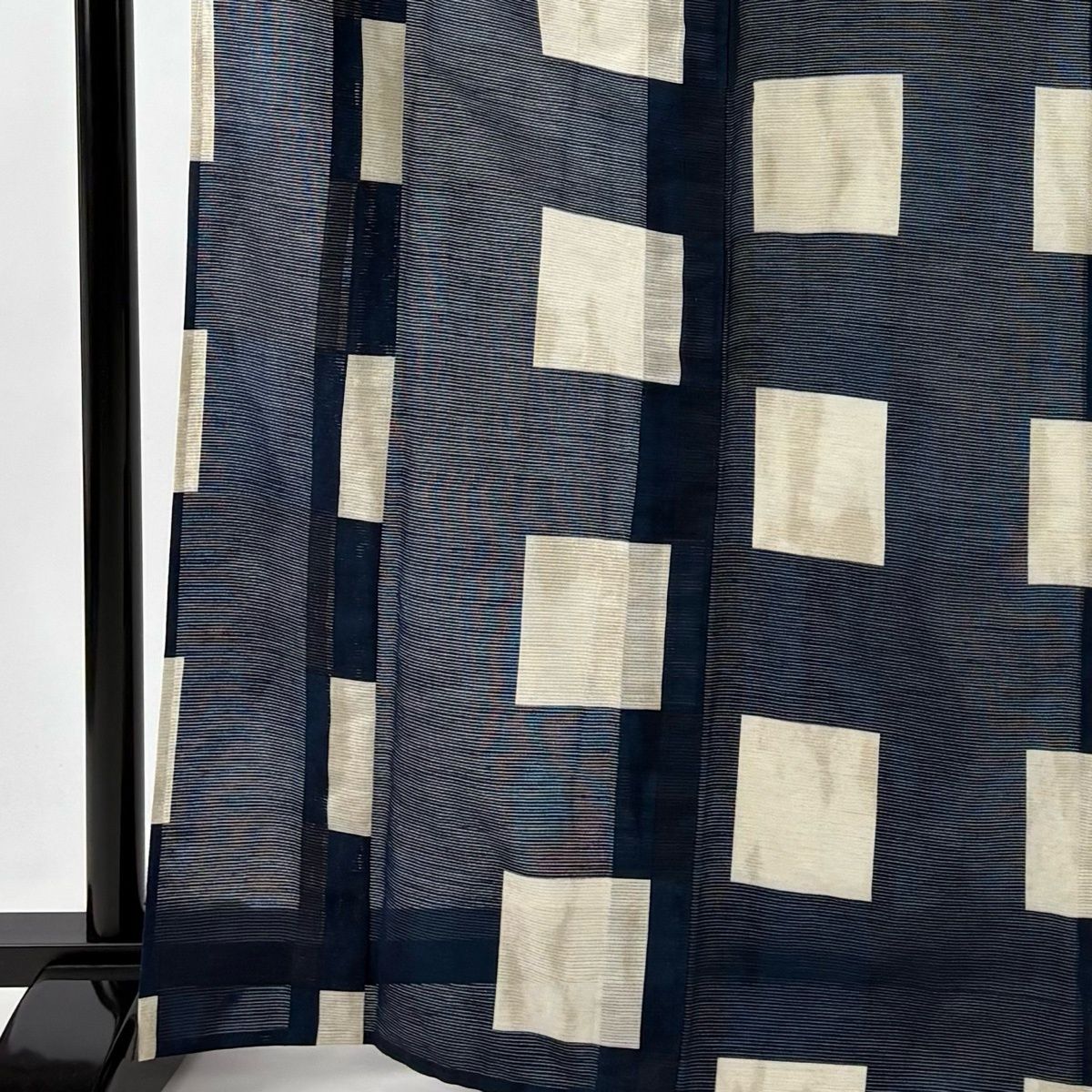 小紋 身丈168 cm 裄丈67.5 L 薄物 絽 バチ衿 市松 銀彩 藍色 綿 名品