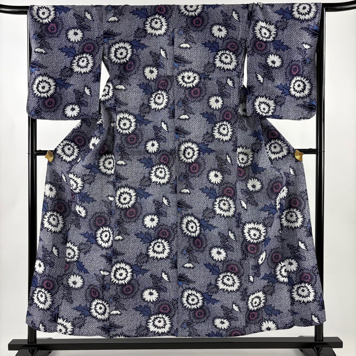 浴衣 身丈154 cm 裄丈66 M 絞り浴衣 菊 紺色 綿