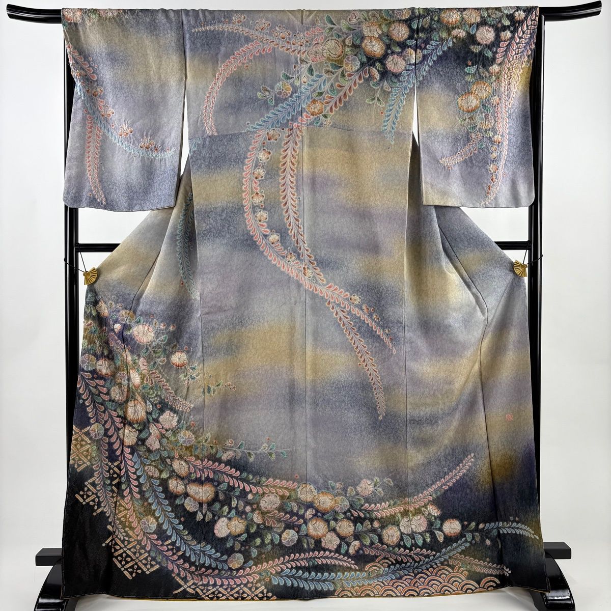 訪問着 身丈169 cm 裄丈66 M 袷 落款 辻が花 霞 銀通し 金彩 灰紫 正絹 名品