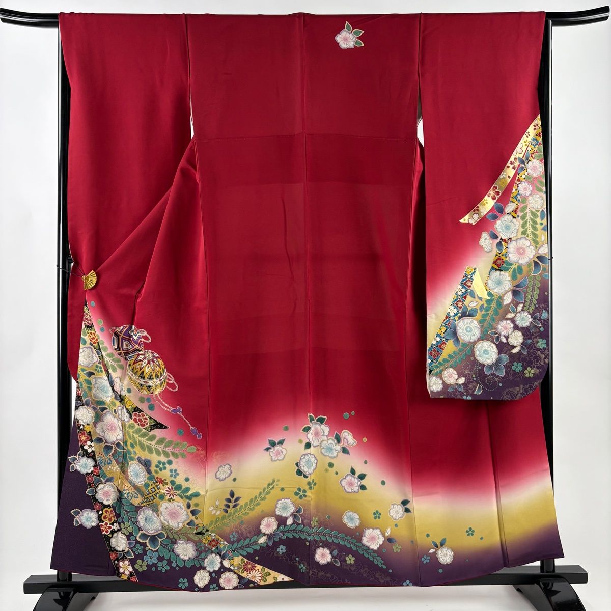 振袖 身丈158 cm 裄丈65 M 袷 手鞠 桜 金通し 金彩 赤 正絹 名品