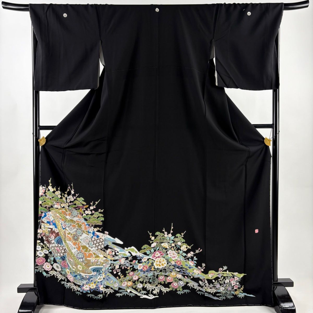 黒留袖 身丈171 cm 裄丈69 L 袷 田辺瑞恵 落款 誰ヶ袖 松竹梅 加賀友禅 黒 正絹