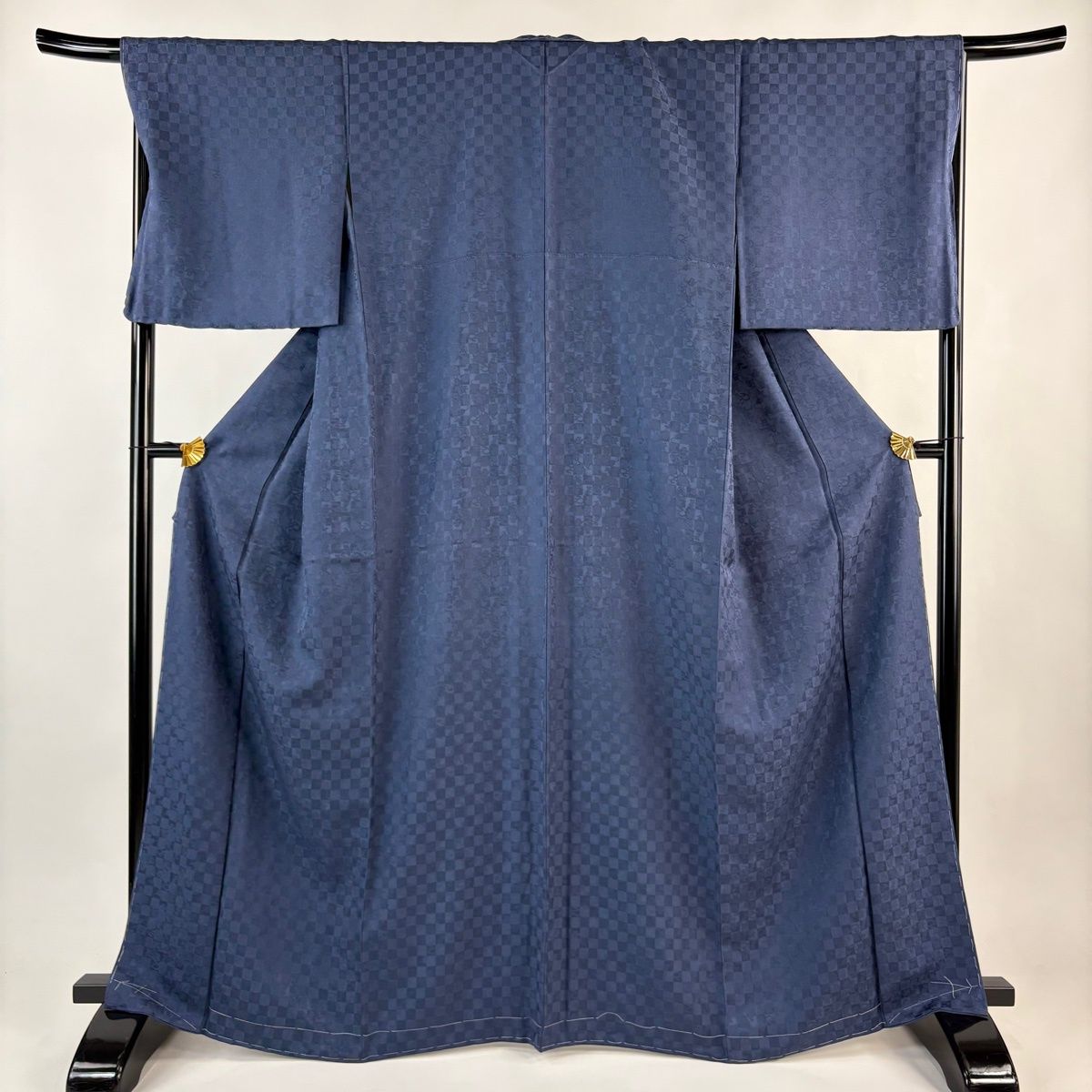 色無地 身丈166 cm 裄丈69 L 袷 地紋 紺色 正絹 名品