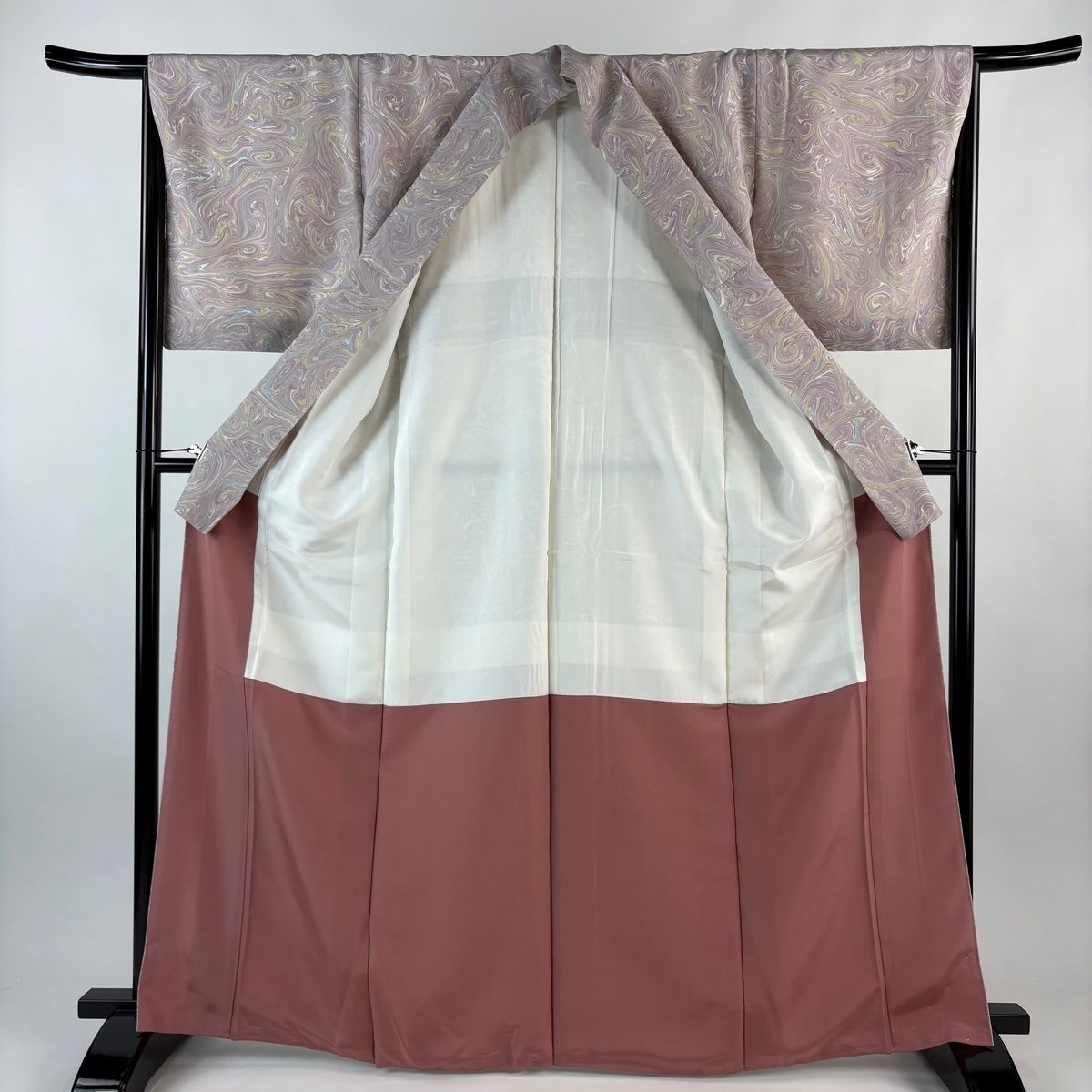  小紋 身丈167 cm 裄丈66 M 袷 薗部正典 落款 墨流し 薄紫 正絹 名品 小紋 着物