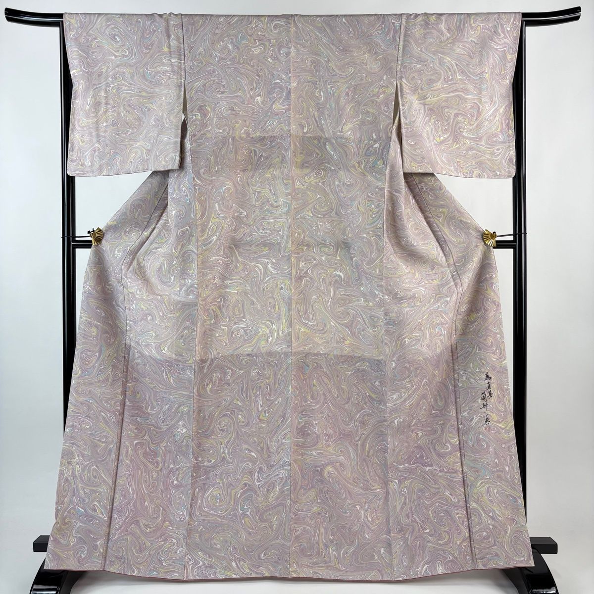小紋 身丈167 cm 裄丈66 M 袷 薗部正典 落款 墨流し 薄紫 正絹
