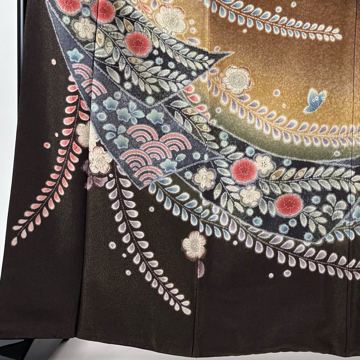 振袖 身丈165.5 cm 裄丈64 M 袷 辻が花柄 金通し ぼかし 焦茶色 正絹