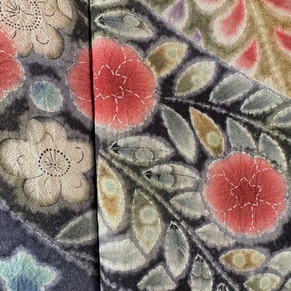  振袖 身丈165 5 cm 裄丈64 M 袷 辻が花柄 金通し ぼかし 焦茶色 正絹 振袖 着物