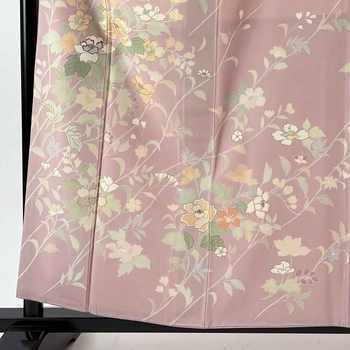 訪問着 身丈159.5 cm 裄丈65 M 袷 千總 落款 草花 金彩 刺繍 ピンク 正絹