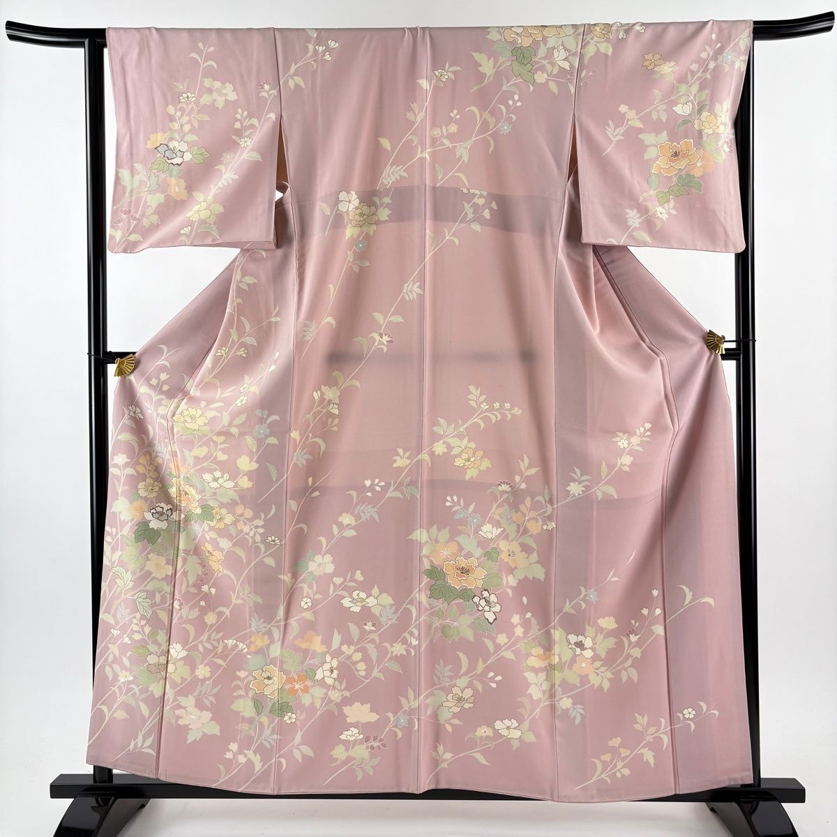 訪問着 身丈159 5 cm 裄丈65 M 袷 千總 落款 草花 金彩 刺繍 ピンク 正絹