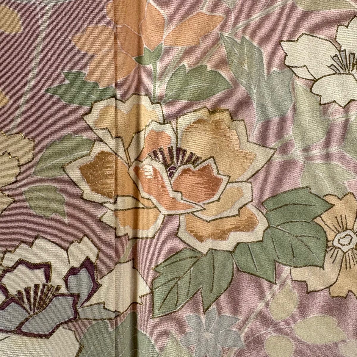  訪問着 身丈159 5 cm 裄丈65 M 袷 千總 落款 草花 金彩 刺繍 ピンク 正絹 訪問着 付け下げ 着物