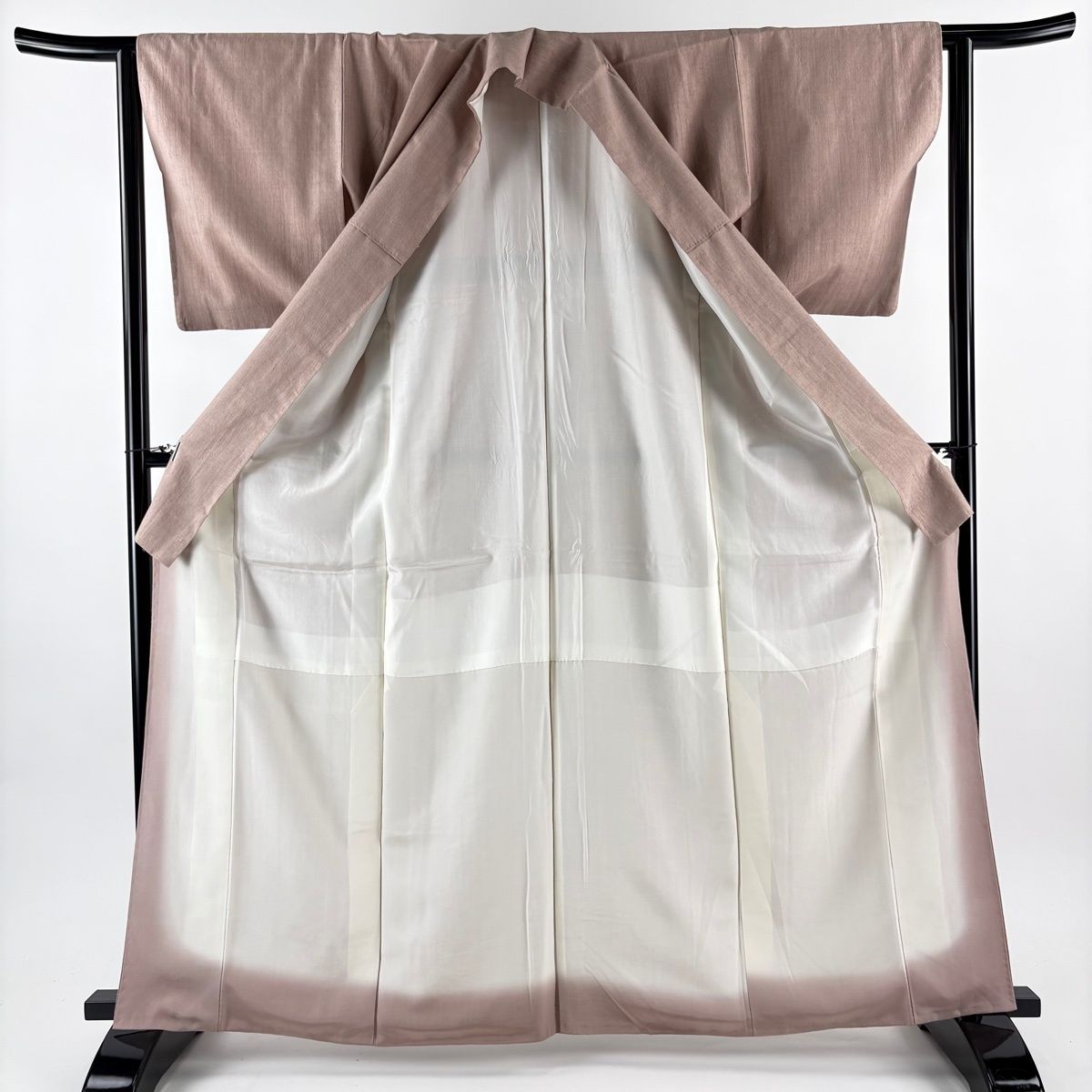 結城紬 身丈165cm 裄丈62.5cm S 袷 本場結城紬 証紙 ピンクベージュ