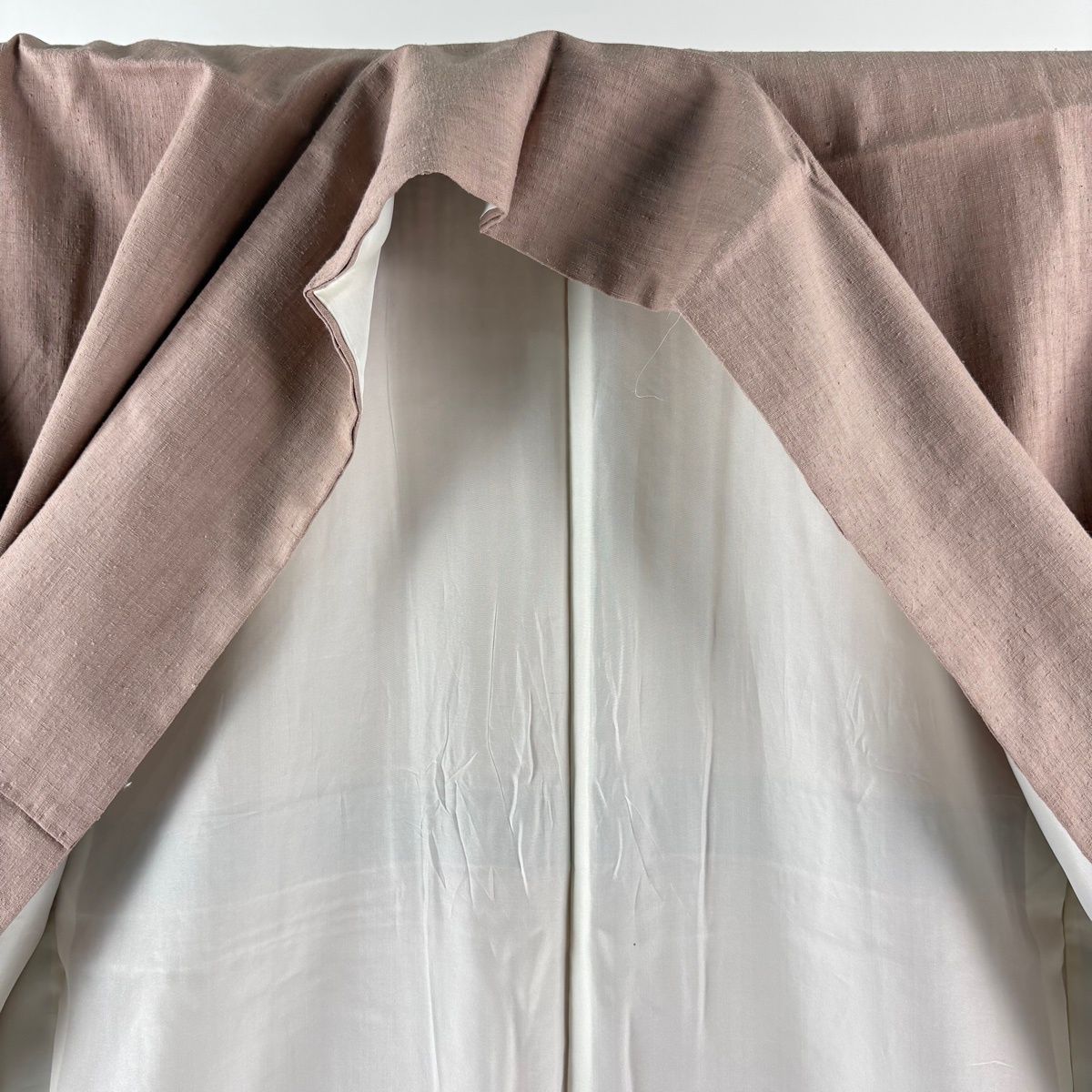 結城紬 身丈165cm 裄丈62.5cm S 袷 本場結城紬 証紙 ピンクベージュ