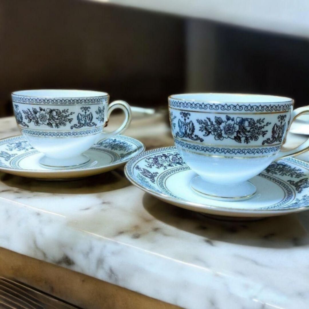 ウェッジウッド ブラック カップ＆ソーサー プレート ２客セット 花柄 花模様