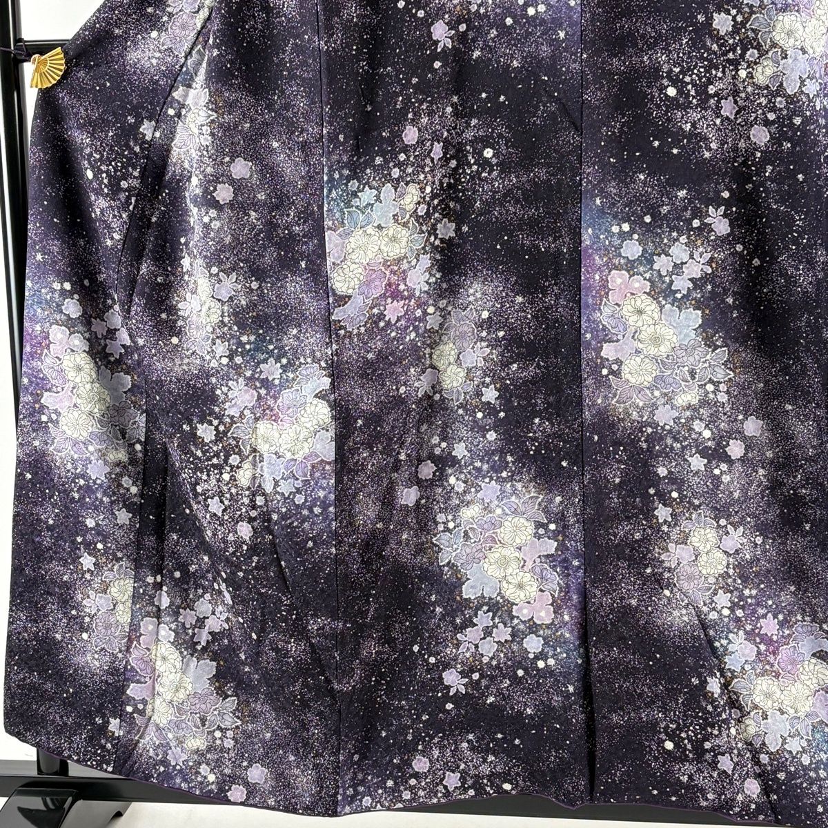 小紋 身丈158 cm 裄丈65.5 M 袷 吉乃一廉 落款 辻が花 銀通し 金彩 濃紫 正絹