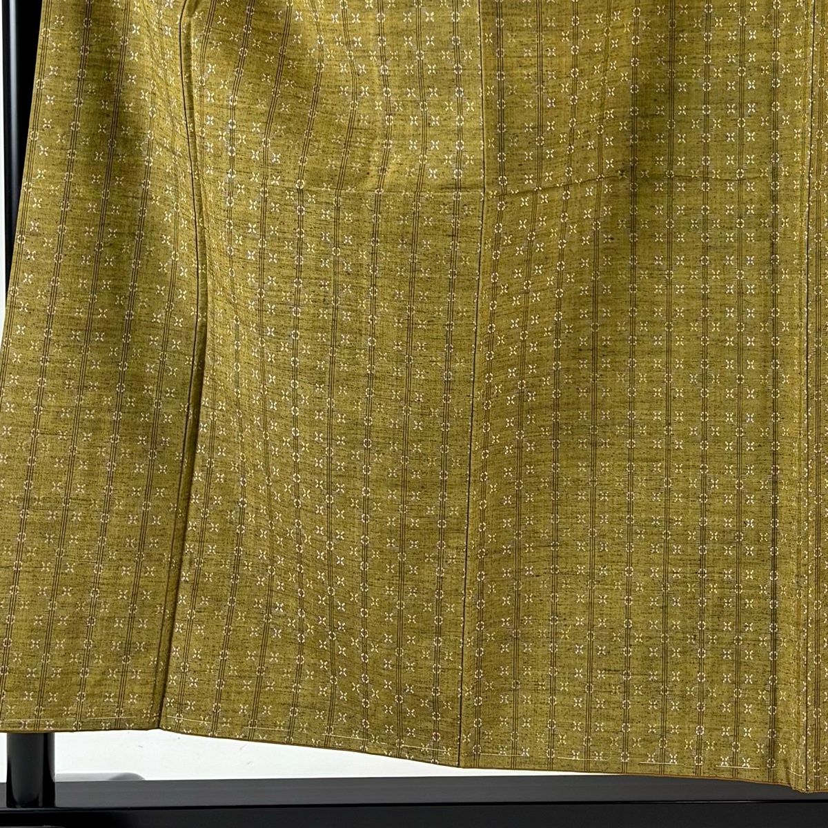 小紋 身丈155.5 cm 裄丈66 M 袷 花織 紬地 ますいわ屋 縦縞 幾何学 茶緑色 正絹
