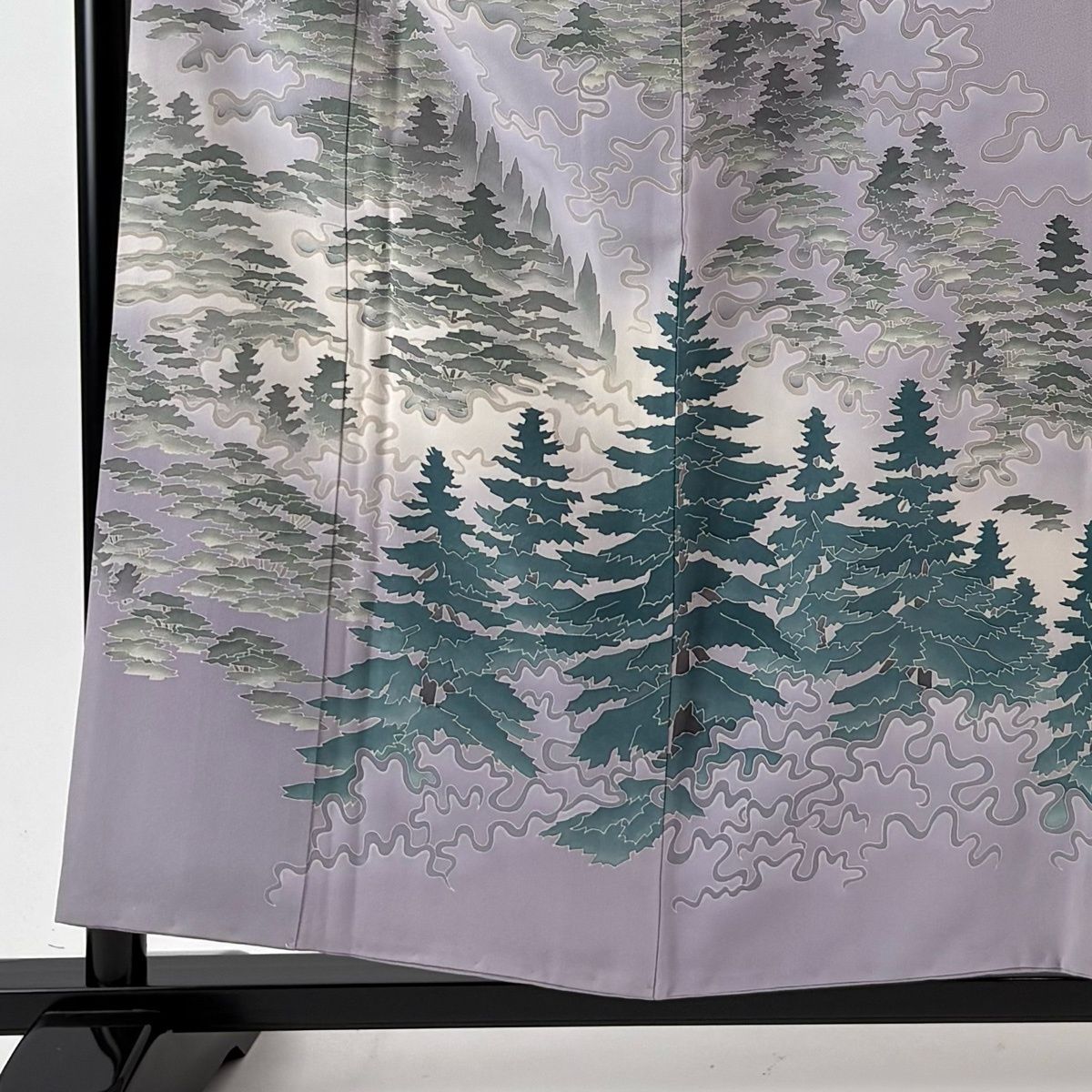 訪問着 身丈157 cm 裄丈63 S 袷 杉浦伸 加賀友禅 落款 樹木 霞 ぼかし 灰紫 正絹 一つ紋