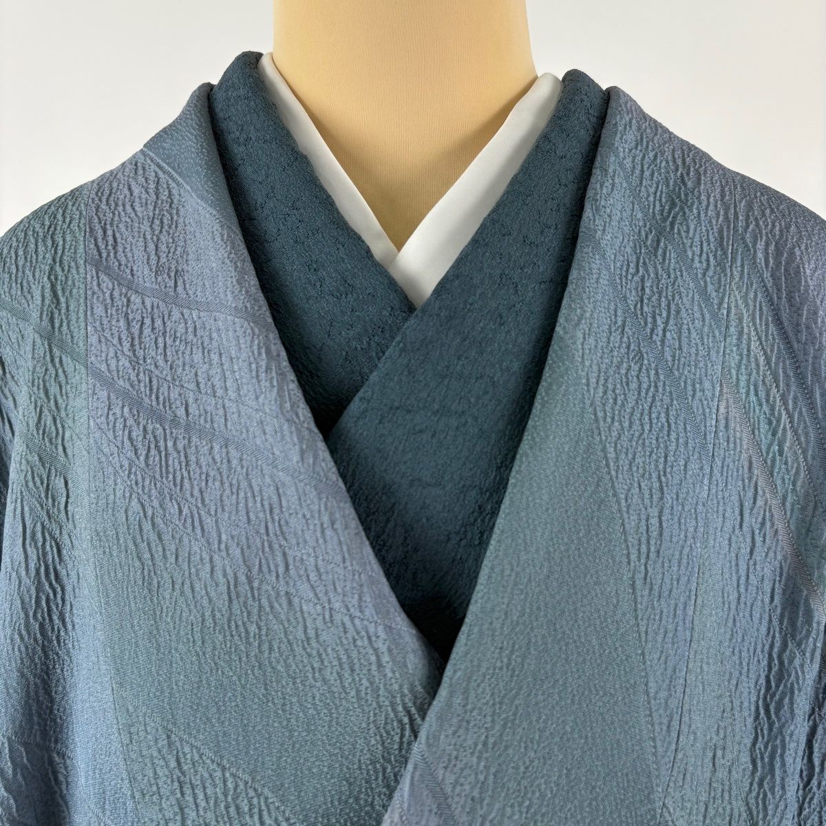  道中着 身丈111 cm 裄丈68 5 L 和装コート リバーシブル 地紋 ぼかし 青灰色 正絹 羽織 着物 浴衣
