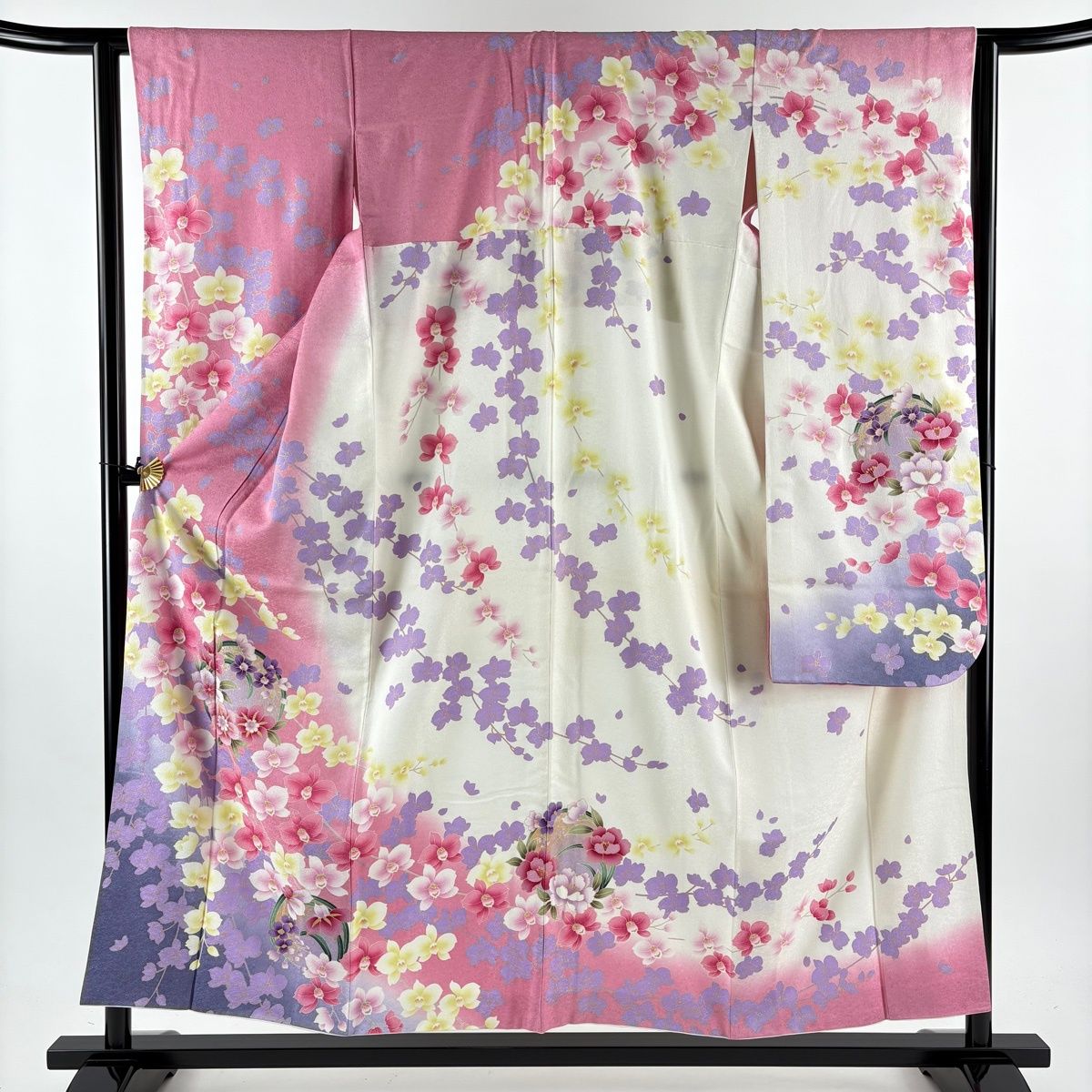 振袖 身丈155 5 cm 裄丈63 S 袷 花丸文 胡蝶蘭 銀通し 金彩 ピンク 正絹