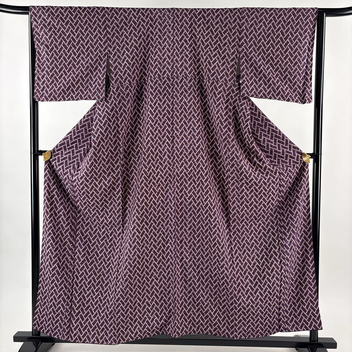 小紋 身丈158 5 cm 裄丈64 M 袷 幾何学模様 紫 正絹