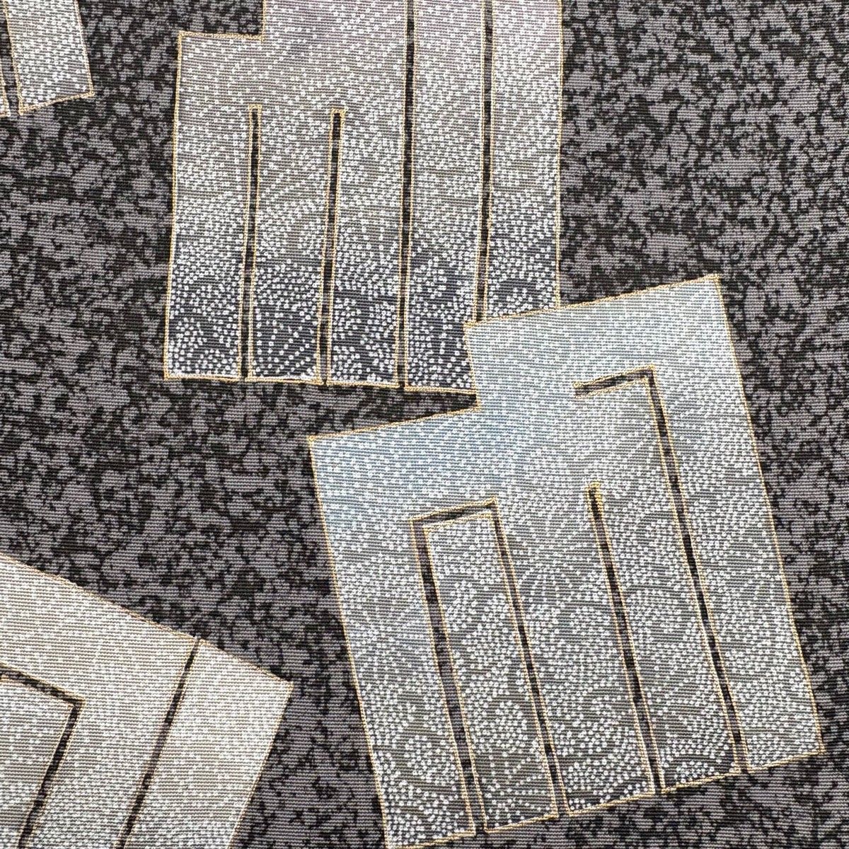 名古屋帯 源氏香 花唐草 金彩 灰色 正絹