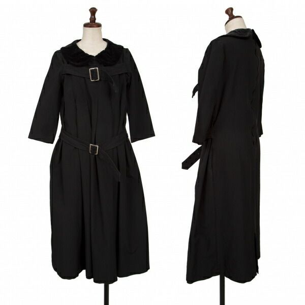 COMME des GARÇONS noir 【80s】黒 ワンピース ベルト コムコム コムデギャルソンCOMME des GARCONS 襟ベロアフロント