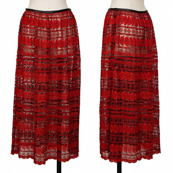 コムデギャルソンCOMME des GARCONS花柄刺繍シースルースカート 赤黒M