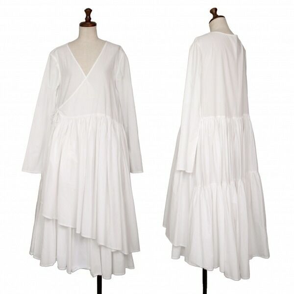 マーレットMerlette コットンギャザー切替カシュクールワンピース 白F