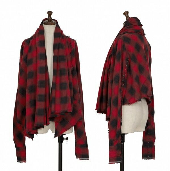 【Tedi】赤黒チェック柄シャツ ルグランブルー LGB 2way ルグランブルーL.G.B ストールネック2wayチェックシャツカーディガン