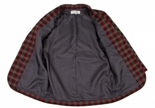クリスチャンディオール チェック柄ジャケット レッド ブラック L ウール クリスチャンディオール チェック柄ジャケット レッド ブラック L ウール