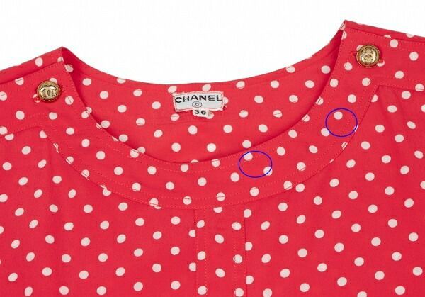 シャネルCHANEL ココボタンシルクドットブラウス 赤白36 - メルカリ