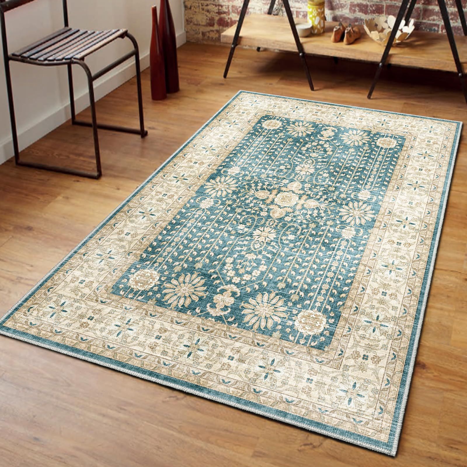 洗濯機洗える ラグマット 130 200 cm ペルシャデザイン 洗濯機 薄い 軽量 滑り止め ソファの横カーペット 寝室 ベッドサイド 廊下 ロングカーペット