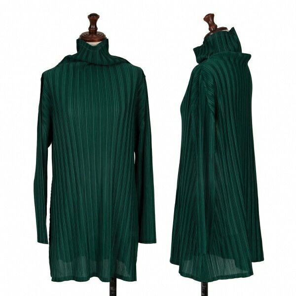 プリーツプリーズPLEATS PLEASE プリーツハイネックトップス 深緑3
