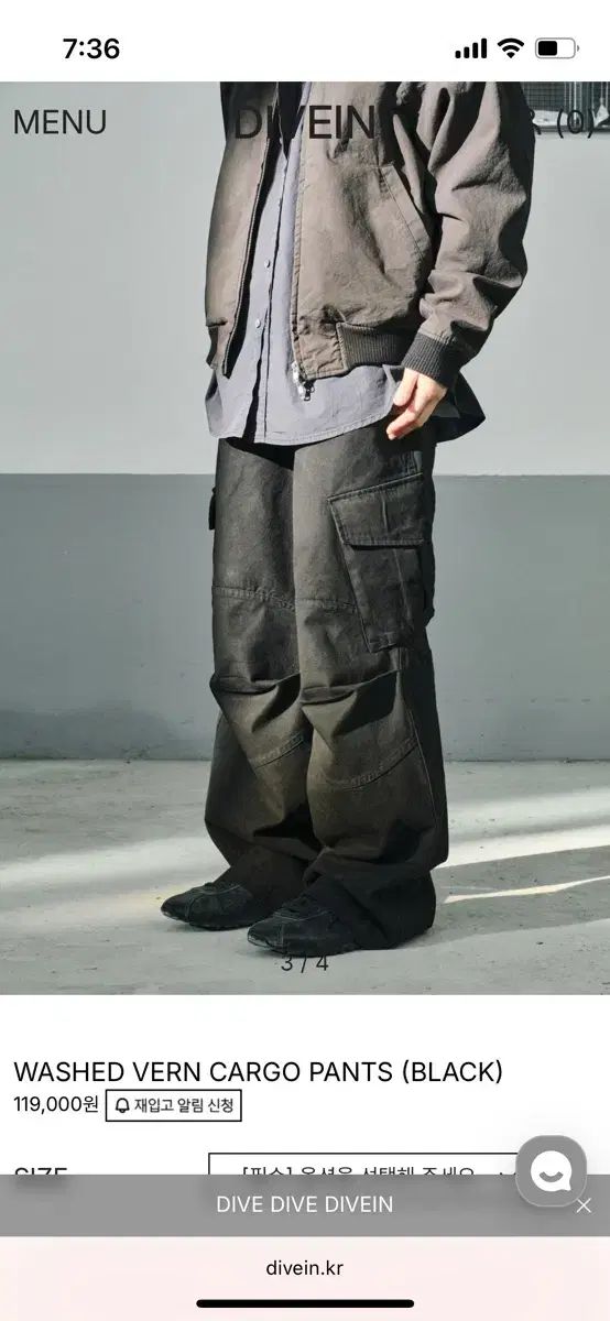 DIVE IN ウォッシュド ベーレン カーゴ パンツ ブラック