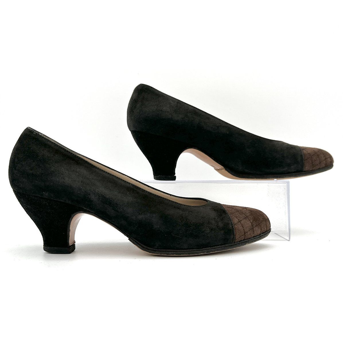 Ferragamo パンプス スエード バイカラー アーモンドトゥ ブラック