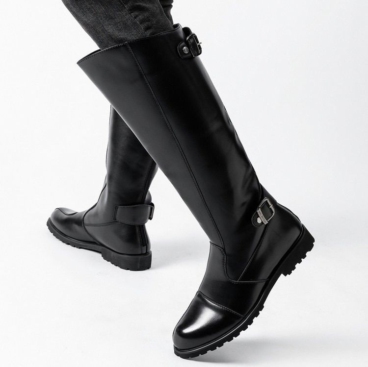 特攻ブーツ 斜めカット ロングブーツ ライダーブーツ ブラック