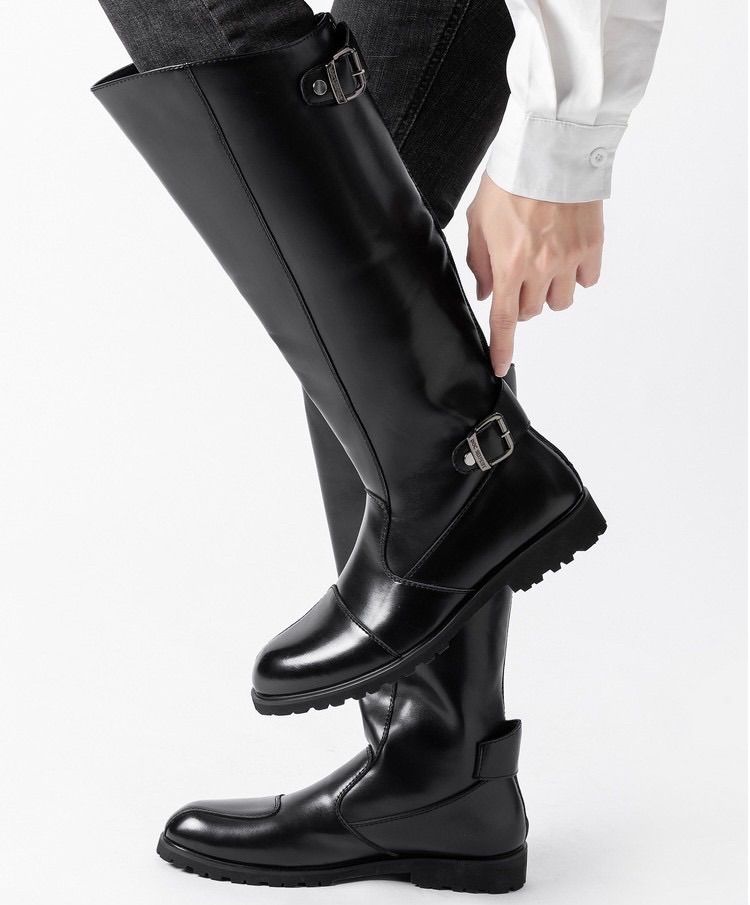 特攻ブーツ 斜めカット ロングブーツ ライダーブーツ ブラック