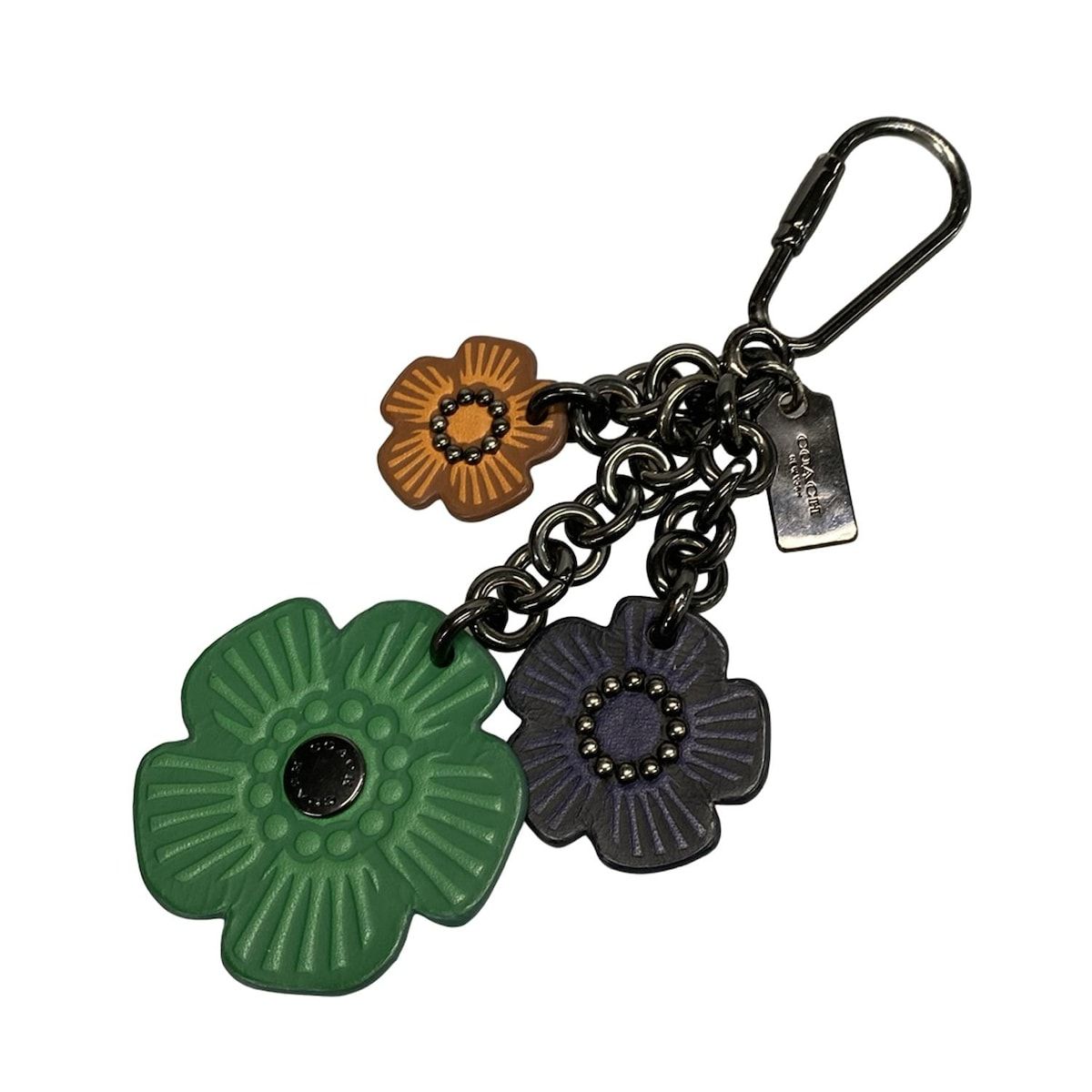 COACH コーチ キーホルダー チャーム - グリーン×ブルー×ライトブラウン×黒 フラワー レザー