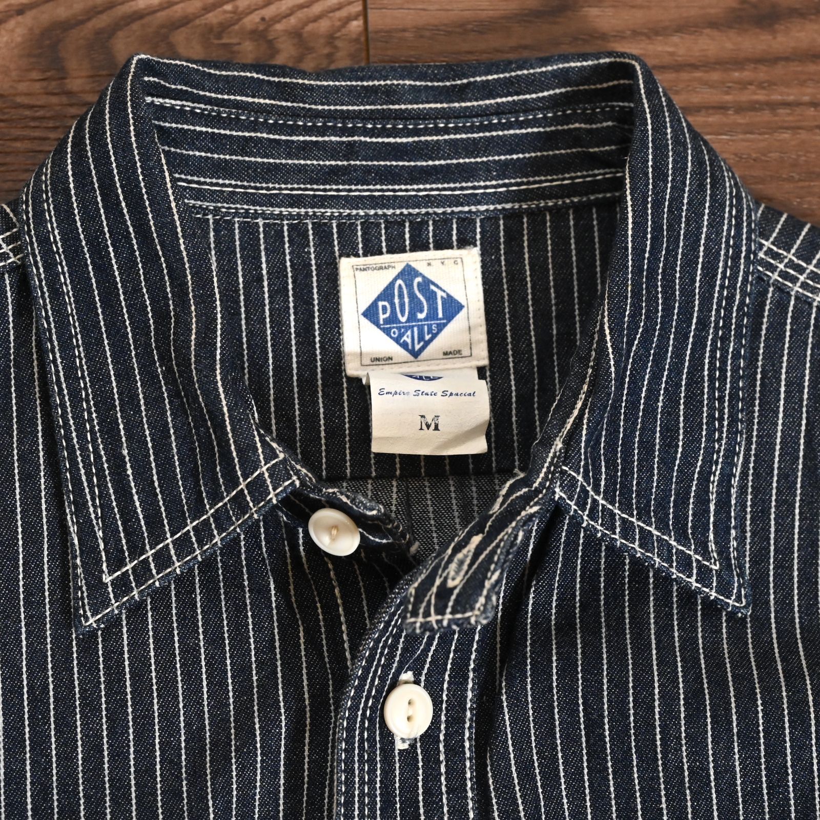 POST OVERALLS ワークシャツ S ブルーストライプ ポストオーバーオールズ ワークシャツ インディゴ ストライプ ユニオン