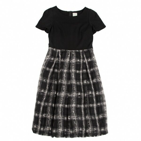 シビラSybilla チェック切替半袖ワンピース 黒グレー白L - メルカリ