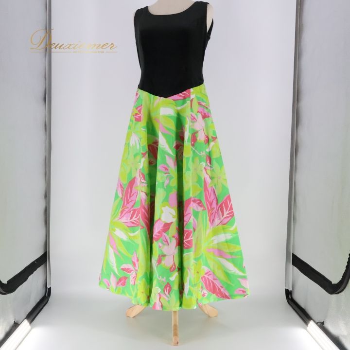 フラダンス 衣装 ワンピース ドレス パンドール ブラック系 グリーン系