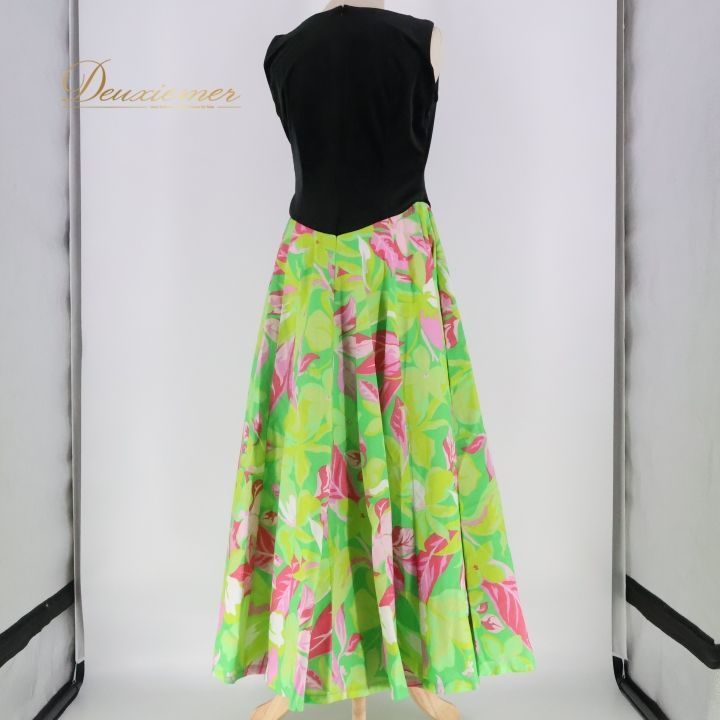 フラダンス 衣装 ワンピース ドレス パンドール ブラック系 グリーン系