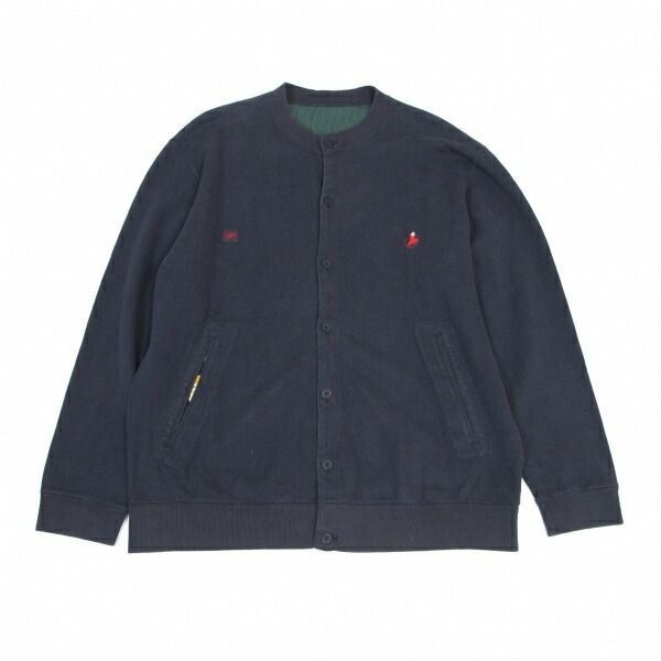 パパスPapas コットンGPロゴパッチ刺繍スウェットカーディガン 紺緑50L