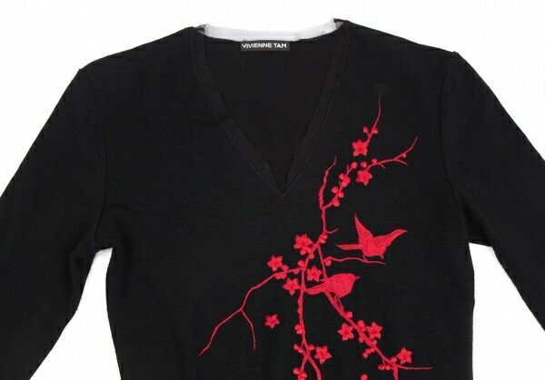 ヴィヴィアンタムVIVIENNE TAM フラワーバード刺繍ニット 黒赤 - メルカリ