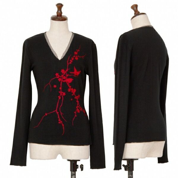 ヴィヴィアンタムVIVIENNE TAM フラワーバード刺繍ニット 黒赤 - メルカリ