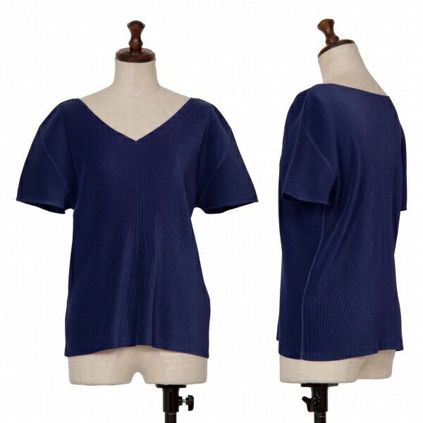 プリーツプリーズPLEATS PLEASE ミストプリーツVネックTシャツ 青3