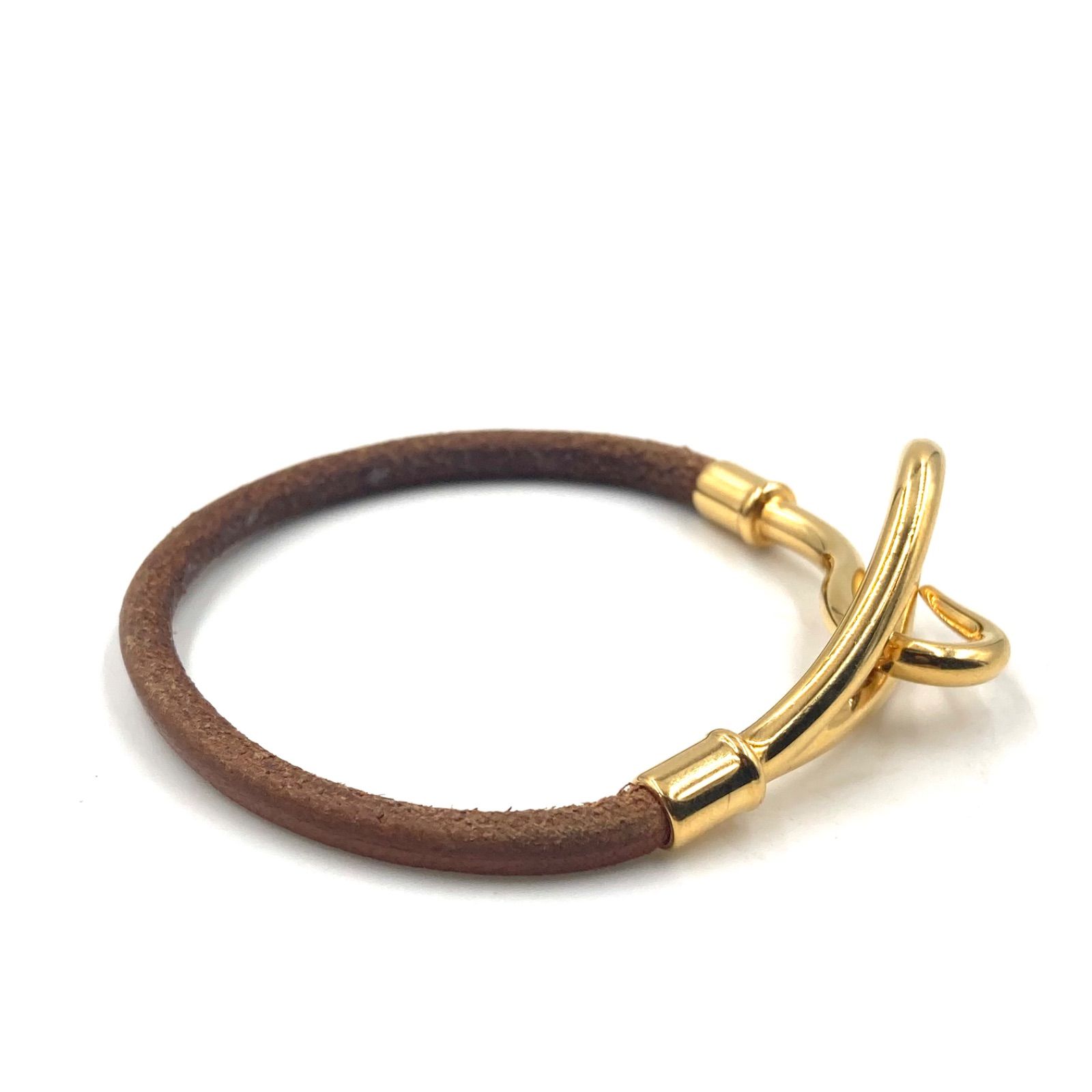 HERMES エルメス ジャンボブレスレット レザー×金具 ブラウン ゴールド