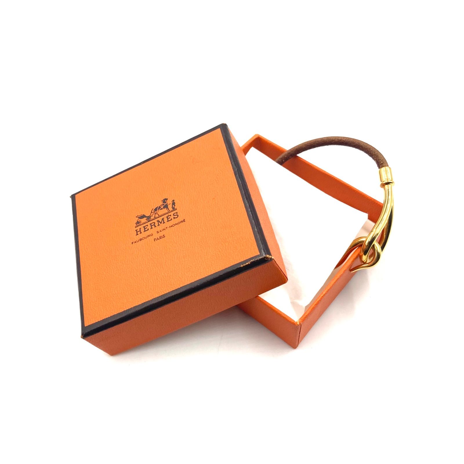 HERMES エルメス ジャンボブレスレット レザー×金具 ブラウン ゴールド