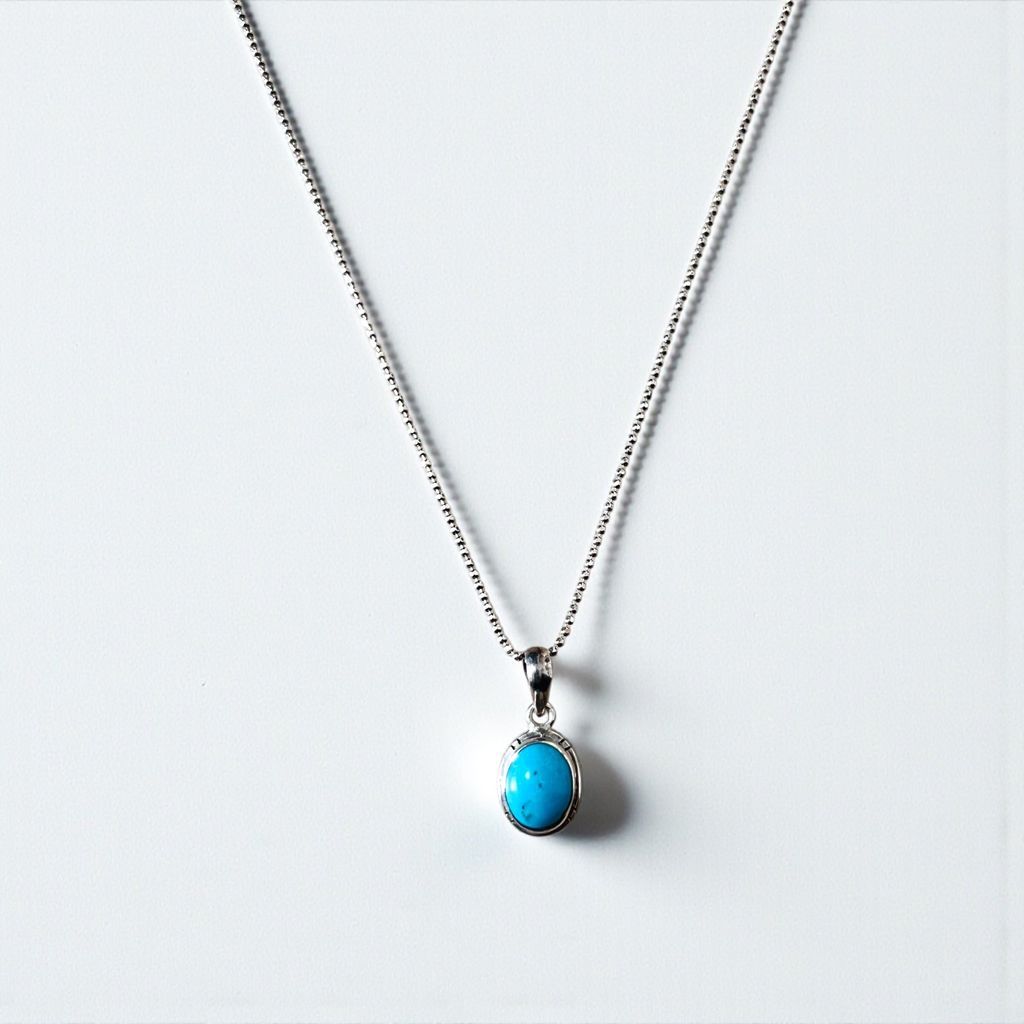 ITALY Vintage SILVER 925 Turquoise Necklace ボールチェーン