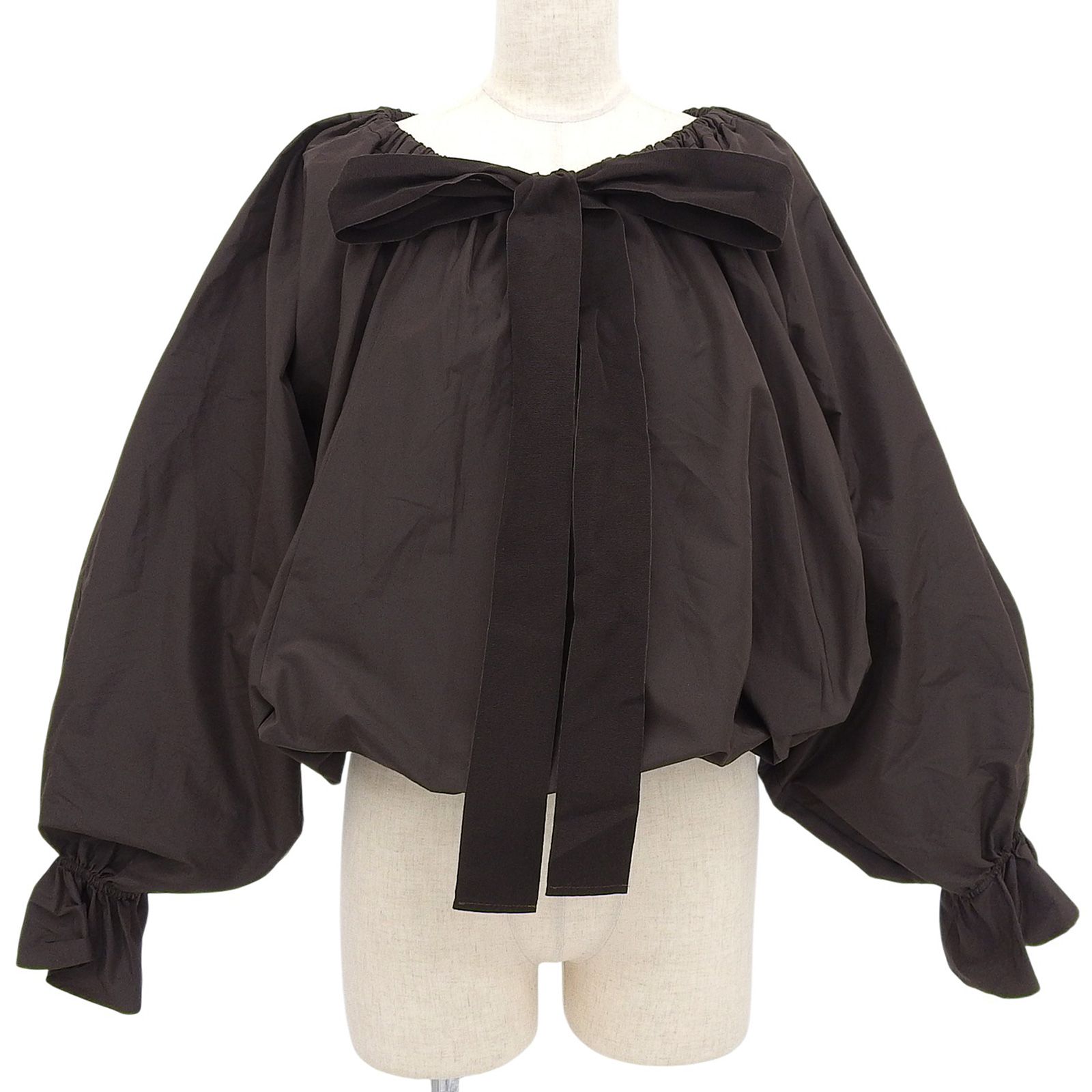 極美品▲PATOU  パトゥ 21AA4-T0026-11 パフ・キャンディースリーブ グログランリボン 長袖 ブラウス ブラウン 34 正規品 レディース 極美品△PATOU パトゥ 21AA4-T0026-11 パフ・キャンディースリーブ