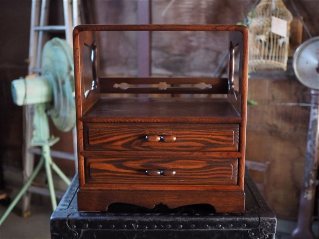 な杢目の小型飾り棚 昭和後期 古録展 送料無料 品番S10894